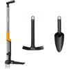 Fiskars Ergonomic Set Base da Giardino, 3 Pezzi, Estirpatore, Zappa e Paletta, per Diserbo, Lavorazione del Terreno e Piantagione, Nero/Arancione, 1082772