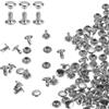 QUARKZMAN 100 Set Rivetti in Pelle Doppia Cappuccio, 6x6mm Tondo Rivetto Tubolari a Vite per Cuoio Chicago Metallo per Pelle Cintura Tessuto Collare Borsa Riparazione Decorazione, Argento