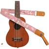 MUSIC FIRST Tracolla per ukulele, design originale, stile vintage Pink Sakura, in morbido cotone e vera pelle, con cinturino in vera pelle MUSIC FIRST