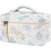 uekeboag Grande borsa da viaggio trapuntata per il trucco da donna, borsa cosmetica in cotone floreale, borsa organizer per articoli da toeletta estetica floreale, 06bluerose, Cotone floreale