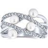 Bling Jewelry Anello di fidanzamento personalizzato in stile Art Deco da sposa con perla d'acqua dolce bianca coltivata per donne, con pavé e tripla fascia divisa in argento sterling .925 personalizzabile.