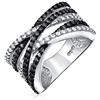 Bling Jewelry Anello a fascia con dichiarazione incrociata a due toni nero bianco pavé AAA CZ per donne in ottone placcato argento