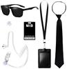 VyxStelyndric Confezione da 6 accessori per costume da agente segreto, accessori per costume da spia con occhiali da sole, cravatta, porta carte di credito e finto auricolare