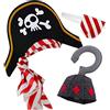 papapanda Cappello da pirata Toppa Dell'occhio Benda sull'occhio Uncino da pirata gancio da pirata per bambini costume da capitano caraibico e ragazzi