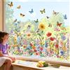 decalmile Adesivi per Finestra Fiore da Giardino Primaverile Estate Decalcomanie per Finestre Fiori Selvatici Girasole Farfalla Non Adesiva Adesivi Anti-Collisione Finestra Vetro Porte Cucina
