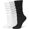 HUE Women's Slouch Sock 3 Pair Pack, White/Light Charcoal Heather/Black, One Size