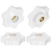 QUARKZMAN 4pz Pomelli a Stella M6 con Filettatura Femmina, Testa da 32mm, Plastica con Foro Passante, Vite in Ottone, Manopole a Compressione Filettate, Bianco