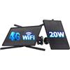 SHIWOJIA 20W Router 4G LTE Solare, Estensore WiFi Esterno, Ripetitore di Segnale con SIM, Portata WiFi 50M, IP66 Impermeabile, Autonomia Prolungata 24/7, Batteria da 20100mAh
