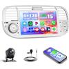 Hikity 4+128G Autoradio per FIAT 500 2007－2015, 7 IPS Schermo radio con Wireless CarPlay Android Auto GPS Navigazione Bluetooth FM RDS Radio WiFi EQ USB Type-C