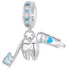 NewL Ciondolo a forma di spazzolino da denti felici, in argento 925, per braccialetti o collane simili, Argento sterling