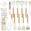 Omtofo Utensili Cucina Silicone - 33 Pezzi Utensili Da Mestoli Cucina Silicone Con Manico In Legno, Senza Bpa, Resistenti Al Calore E Antiaderenti, Con Supporto E Mestoli, Con Fori Per Appendere
