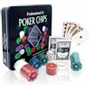 Shop SoftAir Set da Poker Professionale, Scatola in Metallo, 100 Fiches da Poker, 2 Mazzi di Carte, Fiches Dealer, 20x20x5,5 cm, per Adulti