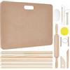 OLYCRAFT 20pz Set Didattico per La Ceramica Include 5 Misure Guida per Il Bastoncino di Fango per La Ceramica Mattarello in Legno Strumenti per La Scultura in Argilla Tavola di Cuneo Portatile