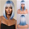 Fulang Hair Parrucca bionda blu sfumata con frangia, parrucca corta e liscia blu da donna, parrucca lunga a caschetto con frangia, capelli naturali sintetici per uso quotidiano (blu)