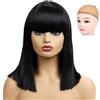 HTTDSLF Corto Lisci Flat Frange Bob Parrucche, Parrucca Caschetto, 15.7 Pollic Dritto Capelli Breve Charming Bob con Bangs, Parrucche a Spalla di Bobs Cosplay Parrucca per Carnevale Cosplay Festa