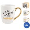 H&h 4x Mug Bombato H&H Dec. Papà In New Bone China Colori Assortiti Cc360