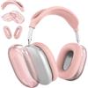 MyGadget Cover [3 in 1] per Apple Airpods Max - 1x Fascia per la Testa | 2x Case per Orecchie Interno & Esterno - Custodie in Silicone Rosa/Trasparente