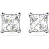 Swarovski Orecchini a lobo Attract, Taglio squadrato, Bianchi, Placcato rodio