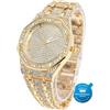 HALUKAKAH Diamanti Orologio Oro, Uomo Placcato Oro Reale 18K 40MM Largo Ottagonale Tondo Componi Quarzo Cinturino 22cm, con Scatola Regalo