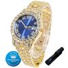 HALUKAKAH Orologio con Diamanti in Oro per Ragazzi,Adolescenti,Bambini - Placcato in Oro 18K,Quadrante Blu 42mm,Quarzo Giapponese - Lunghezza 20cm,con Strumento di Regolazione - per Compleanni,Feste