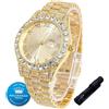 HALUKAKAH Orologio con Diamanti in Oro per Ragazzi,Adolescenti,Bambini - Placcato in Oro 18K,Quadrante Rotondo 42mm,Quarzo Giapponese - 20cm,con Strumento di Regolazione - per Compleanni,Feste