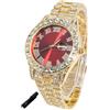 HALUKAKAH Orologio Diamanti Iced Out per Ragazzi Adolescenti - Placcato Oro 18 Carati, Quadrante Rosso 42mm, Lunghezza 20cm, con Strumento di Regolazione - Scatola Regalo Dorata