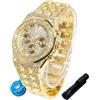 HALUKAKAH Orologio con Diamanti in Oro per Ragazzi,Adolescenti,Bambini - Placcato in Oro 18K,Quadrante Ottagonale 40mm con Numeri Romani,Quarzo Giapponese - 20cm,con Strumento di Regolazione