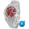 HALUKAKAH Diamanti Orologio Oro, Uomo Placcato Oro Bianco Platino 42MM Largo Rosso Componi Quarzo Cinturino 24cm, con Scatola Regalo