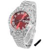 HALUKAKAH Orologio Diamanti Iced Out per Ragazzi Adolescenti - Placcato Platino, Quadrante Rosso 42mm, Lunghezza 20cm, con Strumento di Regolazione - Scatola Regalo Dorata