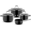 WMF Fusiontec Essential Pro 0520795290 - Set di 4 pentole a induzione, in materiale resistente ai graffi, per tutti i piani cottura, made in Germany, colore: Nero
