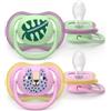 Philips Avent Ultra Air Pacifier Set 2 Ciucci Ortodontici in Silicone 6-18 m - Foglia/Ghepardo