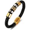 HALUKAKAH Bambini ● Onore Junior ● Bracciale Ragazzo Maschio Vera Pelle Cuoio Nero 6-12 Anni Pattern di Mattoni d'oro Chiusura Magnetica Titanio Acciaio 7(18cm) con Pacco Regalo Gratuita