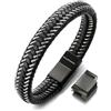HALUKAKAH Plus ● Jazz ● Bracciale Uomo Vera Pelle Cuoio Pistola Nero Chiusura Magnetica in Titanio Acciaio 21.5-23cm con Pacco Regalo Gratuita