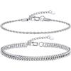 XUANPAI Bracciale da uomo in argento e acciaio inox - Set di 2 bracciali sottili per uomini e donne di alta qualità Cuban Link braccialetto a serpente comodo bracciale regalo per fidanzato figlio