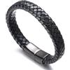 HALUKAKAH ● Solo ● Bracciale Uomo in Vera Pelle Cuoio Nero con Chiusura Magnetica in Titanio Acciaio Nero 8.46(21.5cm) con Pacco Regalo 0