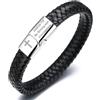 HALUKAKAH Bracciale in Pelle da Uomo Faithful Strength - 21,5cm Pelle Nera Classica con Chiusura Magnetica in Acciaio Titanio,Joshua 1:9 Be Strong and Courageous Incisi e Croce.Regalo Religioso