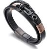 HALUKAKAH Ragazzo ●Vela Junior● Ragazzi Vera Pelle Treccia Fatta a Mano Ancora Braccialetto 13-16 Anni/a. Titanio Opaco Nero Chiusura Magnetica 18cm con Confezione Regalo