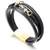 HALUKAKAH ● Vela ● Bracciale Uomo in Vera Pelle Cuoio Fatto a Mano Treccia Ancora Chiusura Magnetica Titanio Acciaio Opaco Dorato 8.46(21.5cm) con Pacco Regalo 0