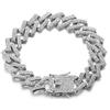 HALUKAKAH Catena in Oro Iced out,15MM Catena Cubana da Uomo Miami Platino Placcato in Oro Bianco Braccialetto 20cm,Cz Completa Diamante Set a Mano,Regalo per Lui