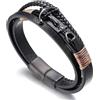 HALUKAKAH ● Vela ● Bracciale Uomo in Vera Pelle Cuoio Fatto a Mano Treccia Ancora Chiusura Magnetica Titanio Acciaio Opaco Nero 8.46(21.5cm) con Pacco Regalo 0