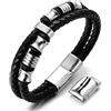 HALUKAKAH Kids ● Honour Junior ● Boy's Genuine Leather Bracelet 6-12 Y/O. with Titanium Beads Silver Magentic Clasp 7-8/18-19.5cm with Free Giftbox