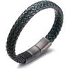 HALUKAKAH ● Jazz Junior ● Ragazzi Vera Pelle Treccia Fatta a Mano Nero Mix Verde Bracciale 6-12 Anni. Titanio Smerigliata Chiusura Magnetica Taglia Regolabile 18-19.5cm con Confezione Regalo