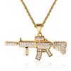 HALUKAKAH Catena d'oro Iced out,Collana Uomo Placcato Oro Reale 18 Carati Pistola Pendente con Catena di Corda 60cm,0 Pacco Regalo