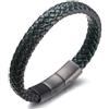 HALUKAKAH Più ● Jazz ● Uomini Vera Pelle Treccia Fatta a Mano Nero Mix Verde Bracciale con Titanio Smerigliata Chiusura Magnetica Taglia Regolabile 21.5-23cm con Confezione Regalo 0