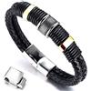 HALUKAKAH Bambini ● Solo Junior ● Bracciale Ragazzo Maschio in Vera Pelle Cuoio Nero 6-12+3 Anni Titanio Acciaio Chiusura Magnetica Taglia Regolabile 7-7.7(18-19.5cm) con Pacco Regalo Gratuita