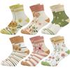 Queenshin 6 Paia Calzini Bambino Bambini Calze Ragazza con Simpatico Fiore e Design a Righe Calzino Caviglia Morbido Traspirante Regalo 3-5 Anni Taglia 25-28