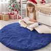 Homaxy Tappeto a pelo lungo per soggiorno, grande, antiscivolo, lavabile in lavatrice, morbido e spesso, per camera dei bambini, cameretta dei bambini, colore blu navy, rotondo, 160 cm