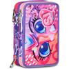 SJ GANG STYLE JAM GANG Astuccio Scuola 3 Zip, Rosa, Portapenne Triplo Scomparto Completo Di Penne, Matite, Colori, Accessori Zaino, Scuole Elementari, Bambina