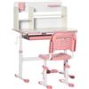 Set scrivania e sedia per bambini da 3 anni regolabile, tavolo inclinabile a 60° con cassetto e ripiani, rosa