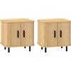 HOMCOM Set 2 Comodini Nordico con porte a scorrimento e Ripiano a 2 Livelli, in Legno e Acciaio,con piedini protettivi, Nero e Rovere| Aosom Italy